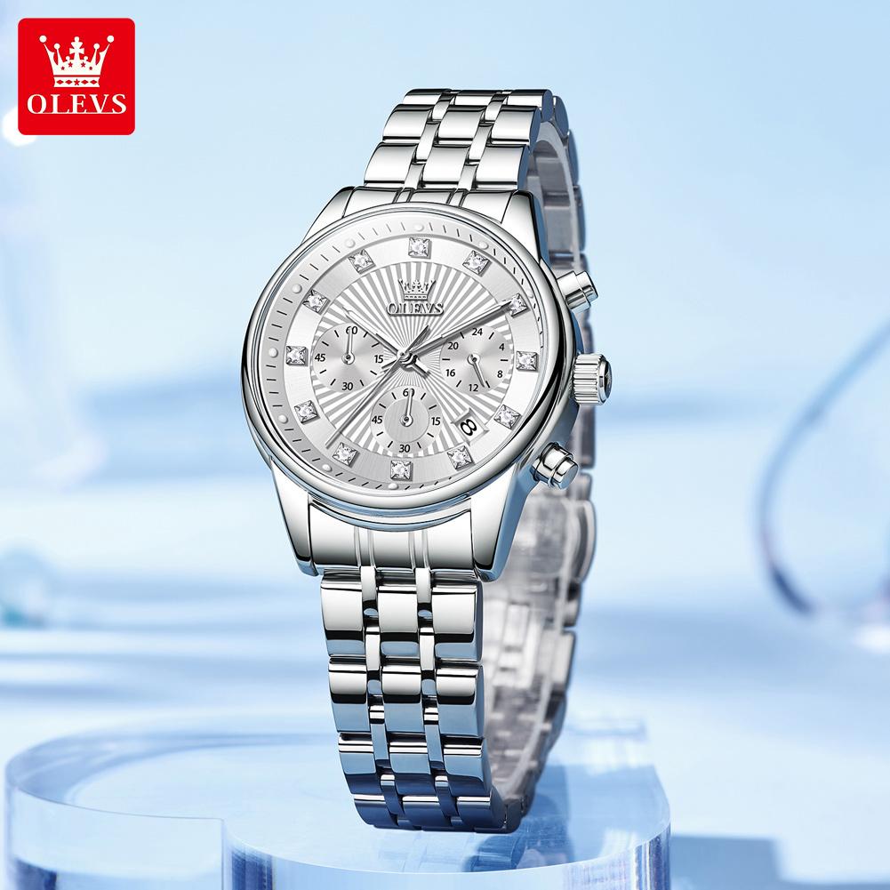 OLEVS Women Watch Original Business Automatic Date Waterproof Chronograph Top Luxury Elegant Diamond Women Quartz Watch