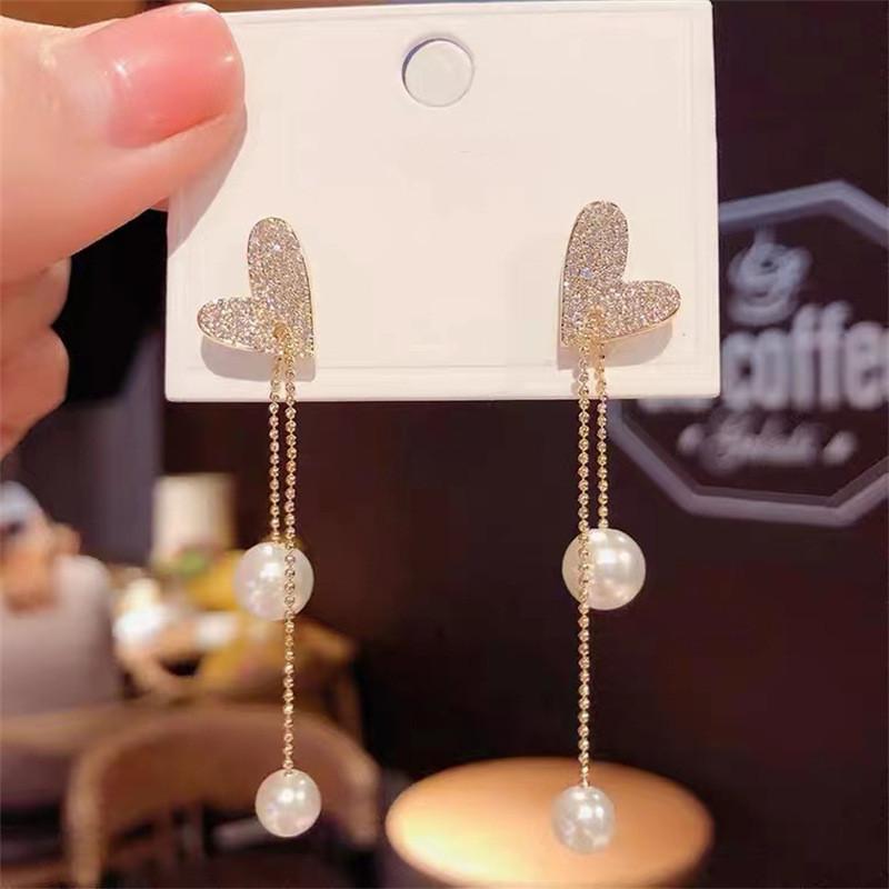 New Classic Elegant Imitation Pearl Pendant Women's Crystal Long Tassel Exquisite Pendant Earrings Wedding Zircon-4833