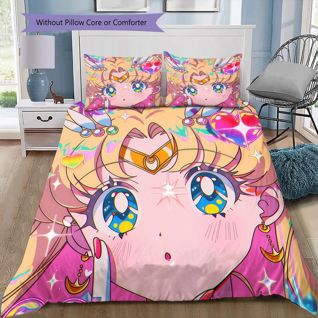 Sailor Moon Usagi Tsukino Theme Bedding Set, 1 Duvet Cover & 2 Pillowcases, Suitable for Home, Ideal Gift for Fans