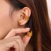 Plain Ring Niche Ear Clips, Stainless Steel Plated 18K Gold Multi-layer Stacked Design Earrings
