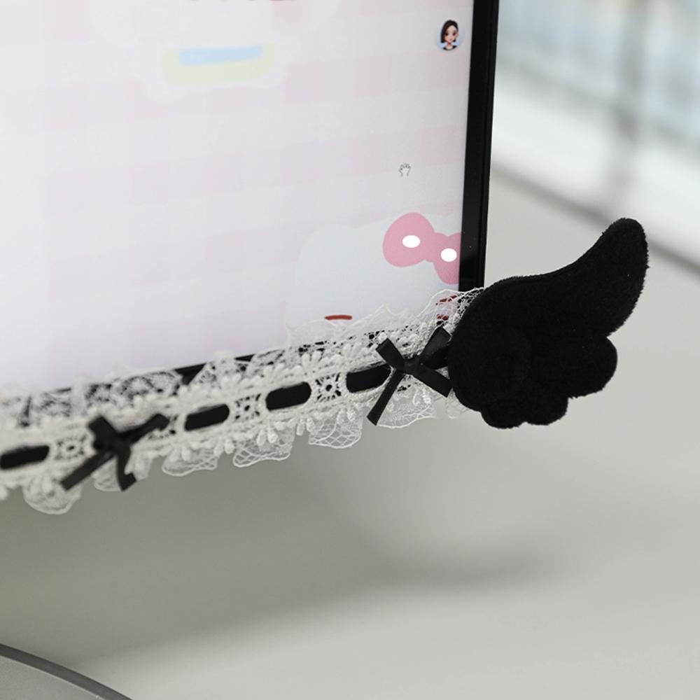 

Bow Lace Cute Table Screen Decorative Computer Monitor Decorative Stickers Gaming Room Frame Display Screen Decorative Ornaments 27 inch чорний білий колір