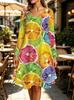 Spring Autumn Women Dress Casual Long Sleeve O-neck 3D Print Loose A-Line Dress Oversized Home Wear Robe