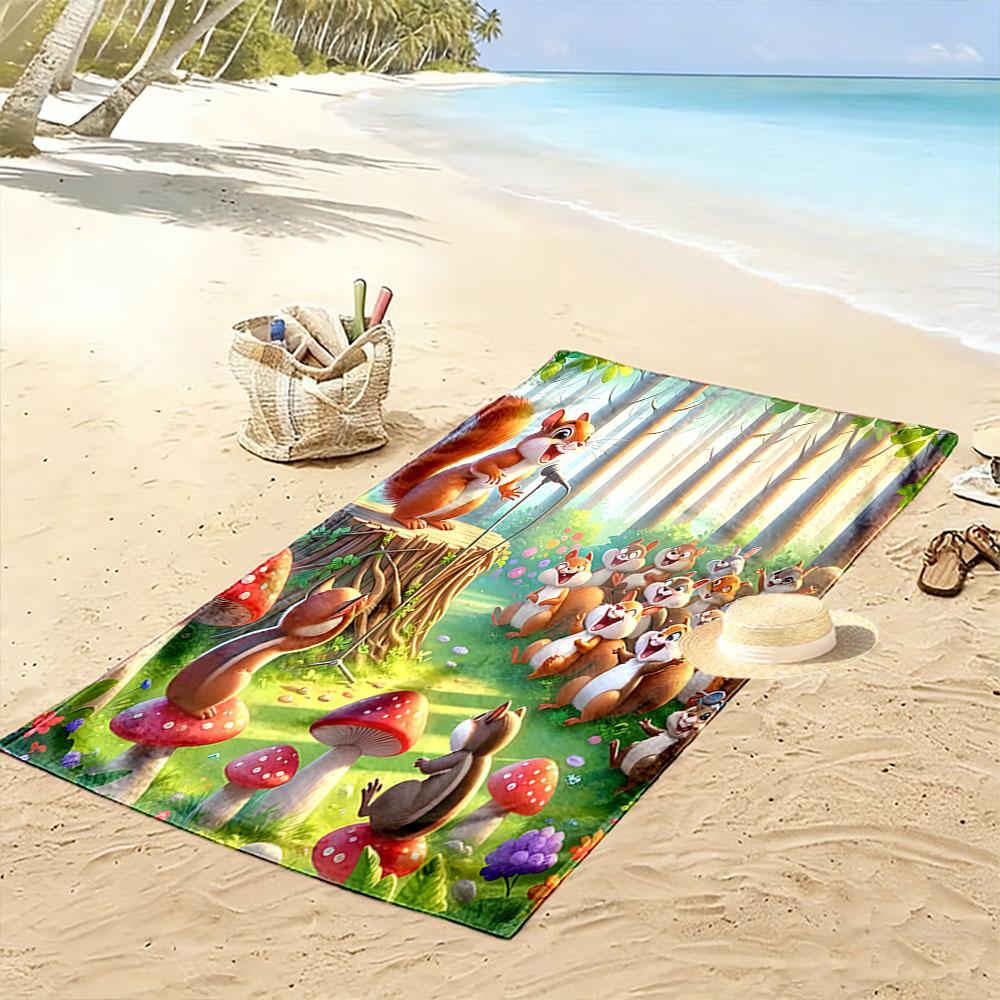 Squirrel Singing Concert in Forest Patterned beach towel quick dry perfect for travel outdoor sports jogging the beach and swimming