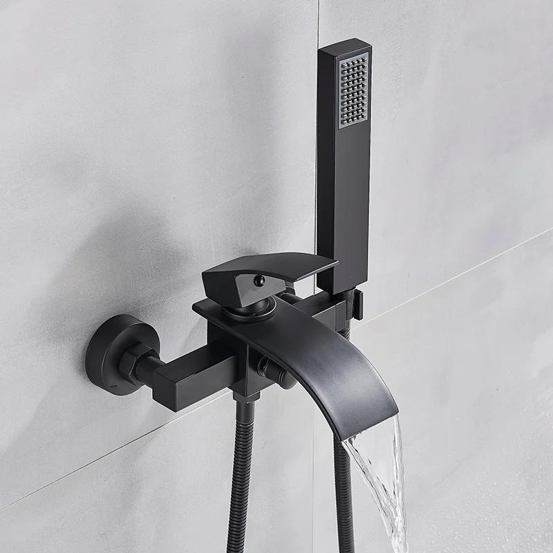 Gold Schwarz Badewannenarmatur Wasserfall Duscharmatur Wandmontierter Heiß Kaltwasser Mischer Für Badezimmer Chrom Bad Duschset System