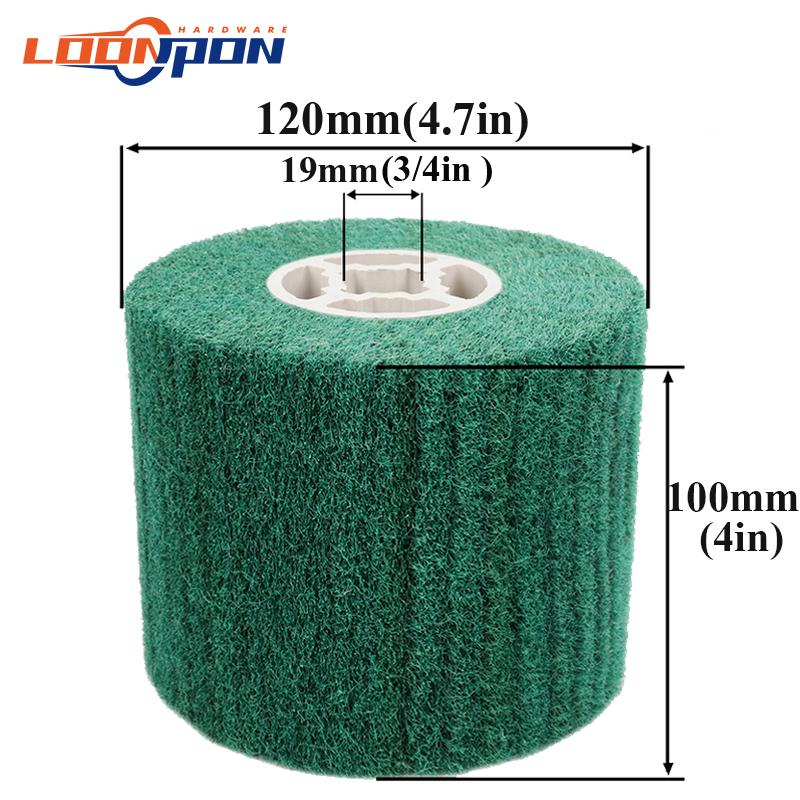 Non-woven Nylon Abrasive Flap Wheel Brush Wire Drawing Polishing Burnishing Drum Wheel for Stainless Steel 120x20x100mm 1pc