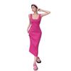 Elegant 2025 Pink Strappy Knit Midi Dress - Cinched Waist, Hip-Hugging Women's Summer Style
