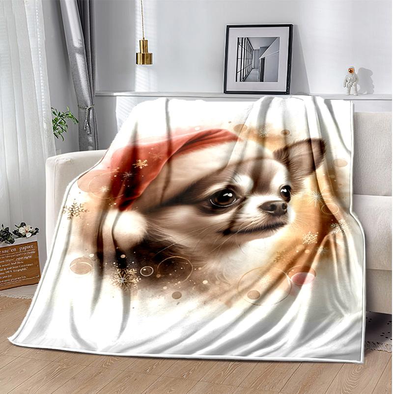 Chrismas Dog Flannel Blanket Soft Warm All-Season Throw, Design for Camping, Car Travel, Hiking Sofa, Bed, Office Perfect Gift for Parties