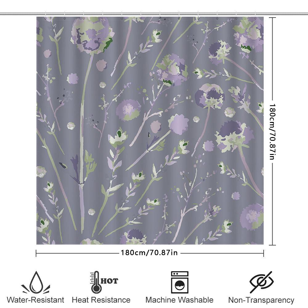 Purple Floral Shower Curtain Decorative Watercolor Print Bath Linen Wall Hanging Home Accessories For Bathroom