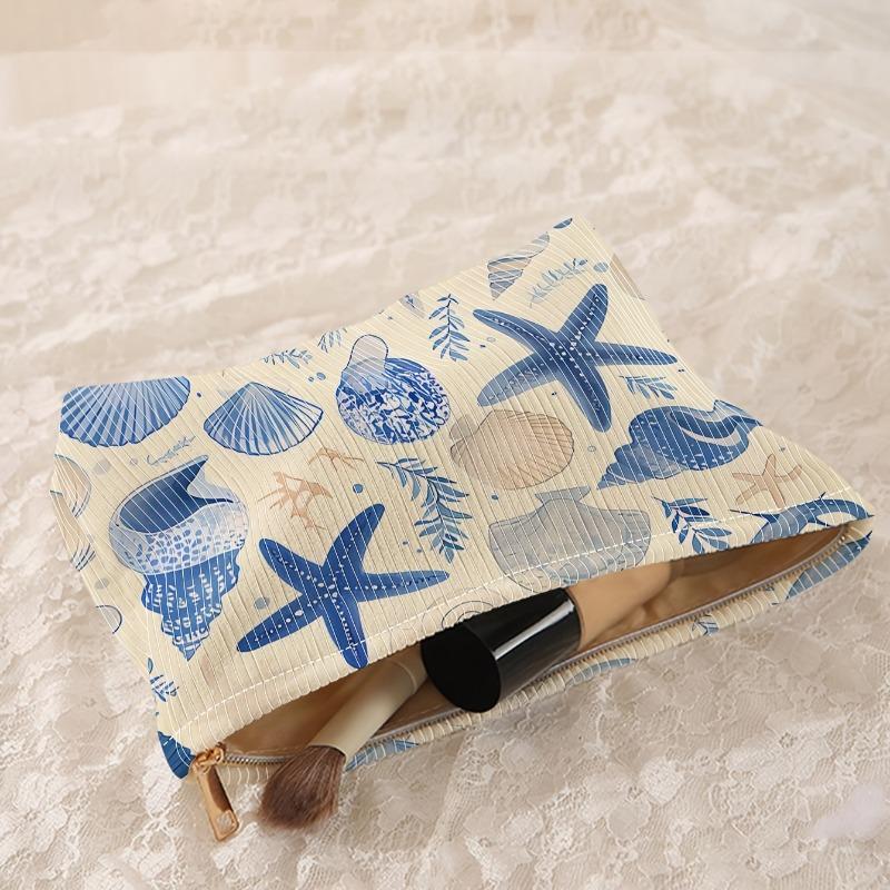 1pc Minimally Designed Floral Printed Corduroy Zipper Makeup Bag Lightweight and Multifunctional Travel Cosmetic Storage Bag