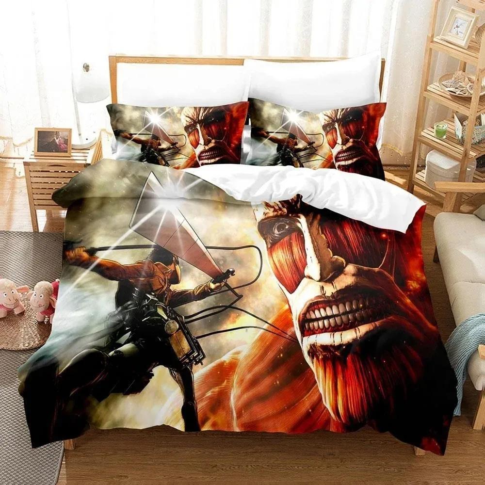 3D Print Anime Bed Sheet Attack On Titan Bedding Set Single Twin Full Queen King Size Bed Set Adult Kid Bedroom Duvetcover Sets