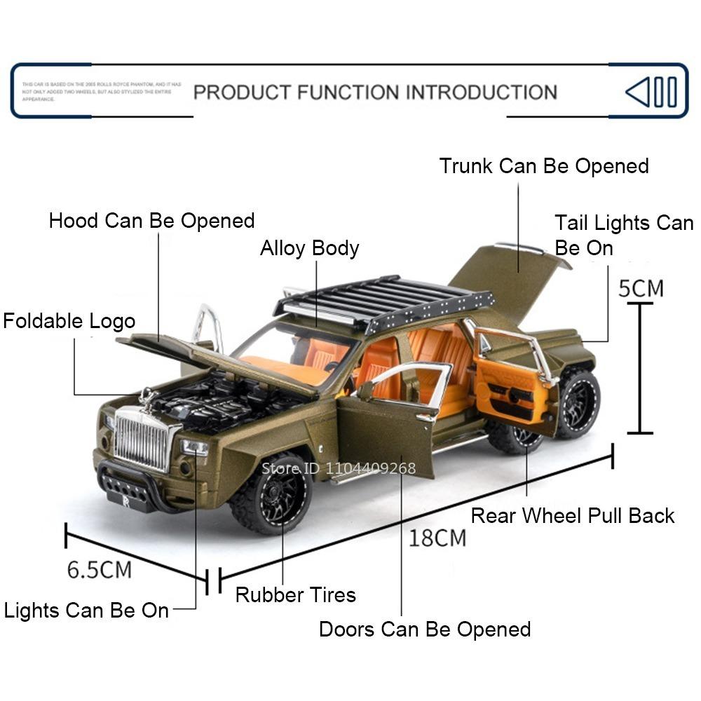 1:32 Scale Phantom I Rolls Royce 6x6 Car Model Toy Diecast Metal Off-Road Vehicle Shock Absorption Models Kids Hobby Presents