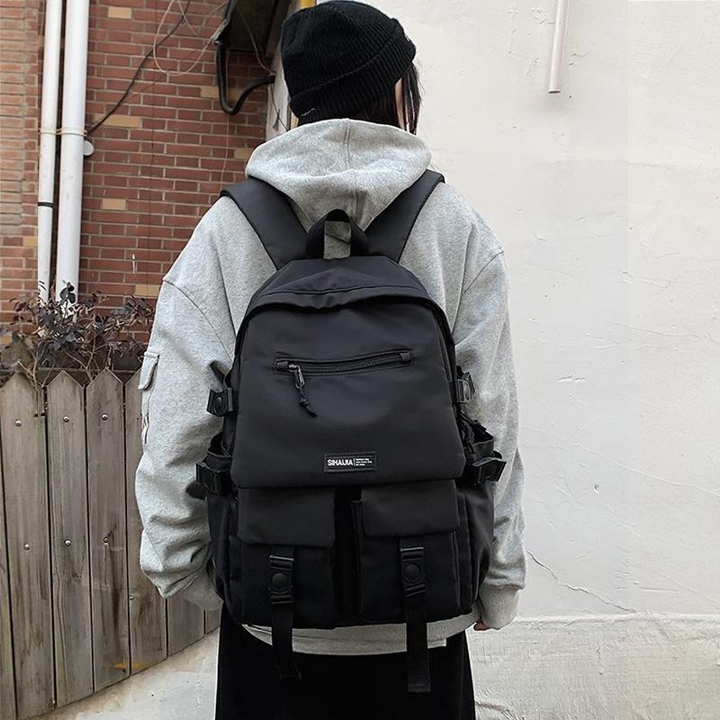 Korean Ins Harajuku Street Style Fashionable Black Backpack Waterproof Unisex 19-inch Size