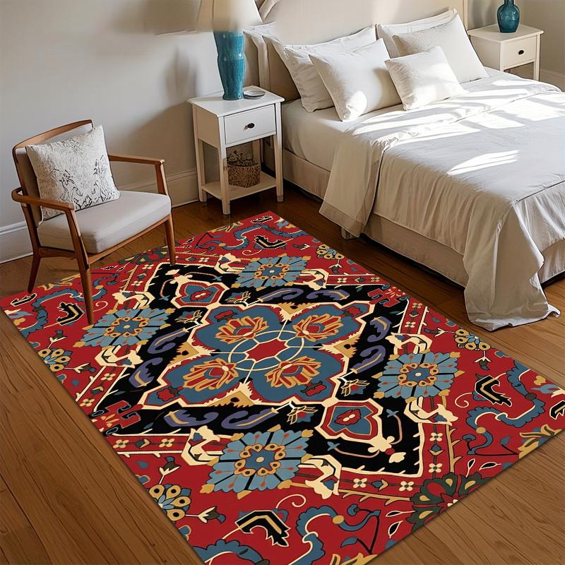 

European Retro Large Carpet for Living Room Luxury Decoration Rug Non-slip Bedroom Cloakroom Washable Soft Mat Boho Decor Red 40x60CM