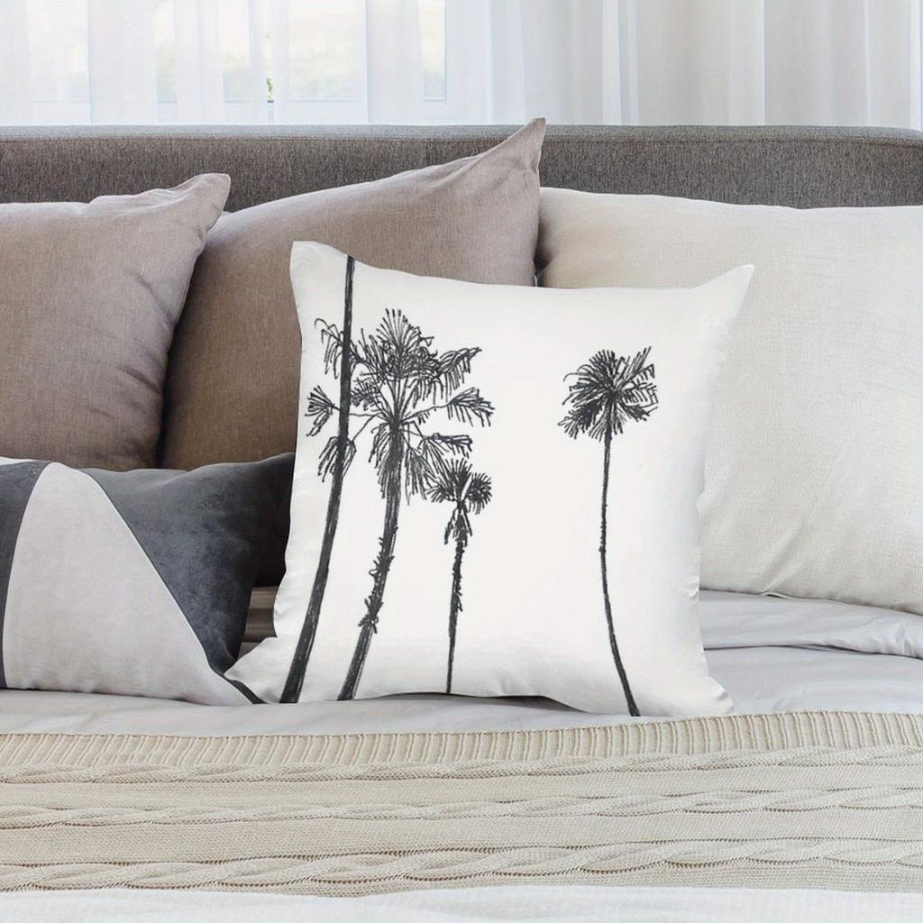 Schwarze Palme Kissenbezug 2D Gedrucktes Polyester Sofakissenbezug – Küsten-Venedig-Strand-Stil Dekor 40x40cm