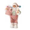Pink Christmas Santa Figure Standing Display Piece, 11.81in Fabric and Plastic Holiday Accent for Shelf, Entryway and Tree Side Use