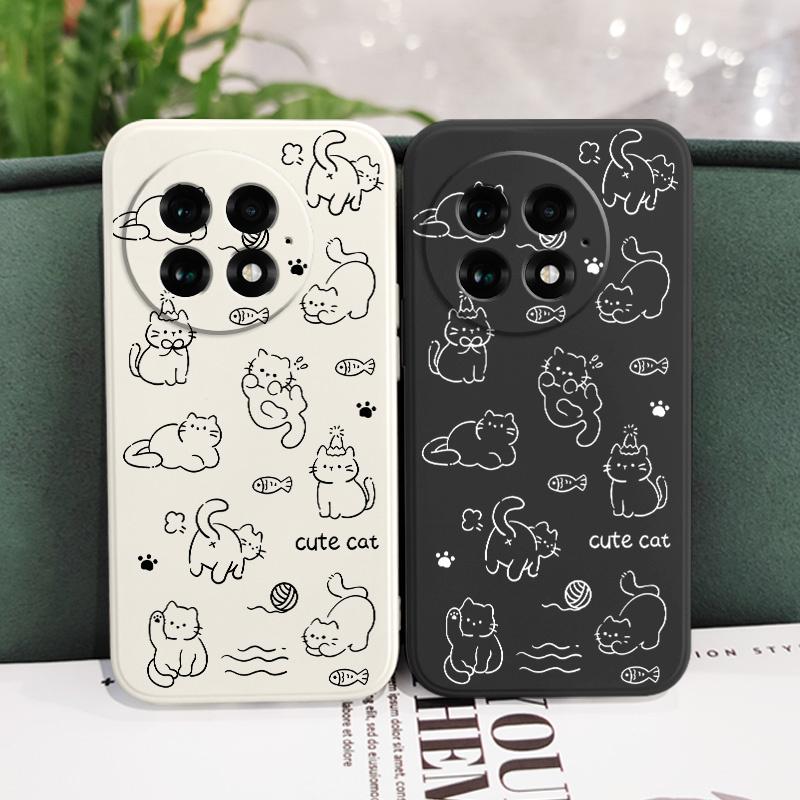 Play Simple Cat Phone Case For Oneplus 15 15R 13 13R 12 12R 11 11R 10 10R 10T 9R 9RT 9 8T 8 7 7T Pro Liquid Silicone Cover