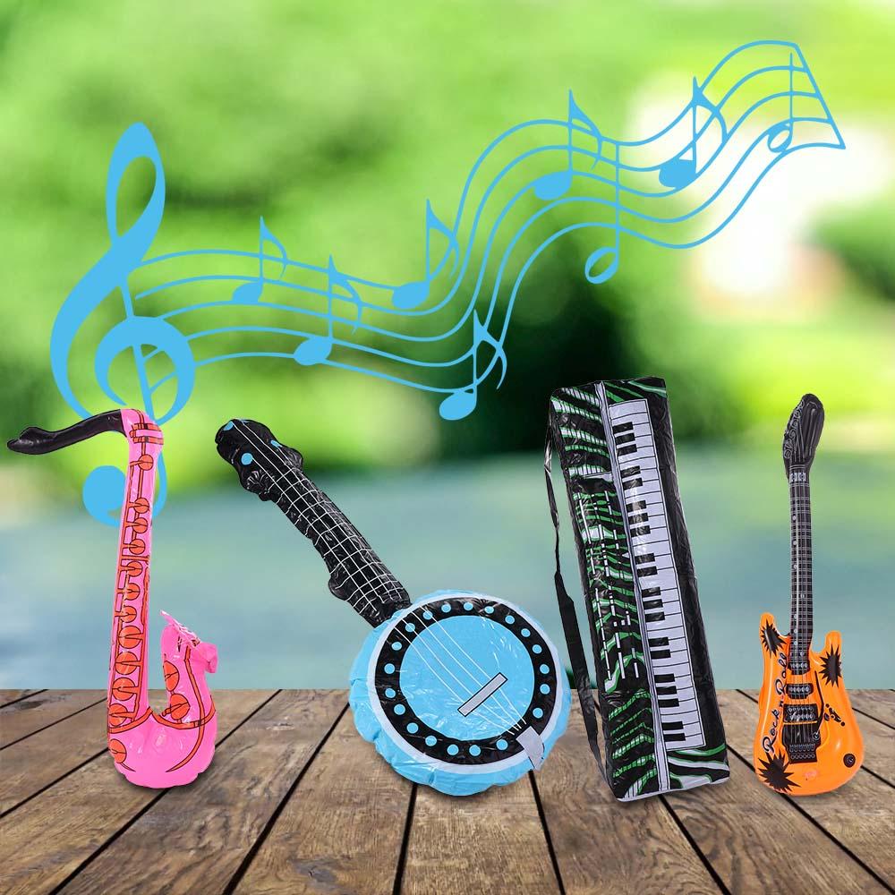 Ukulele Toys Microphone Balloons Inflatable Guitar Balloon Inflatable Musical Instrument Toys