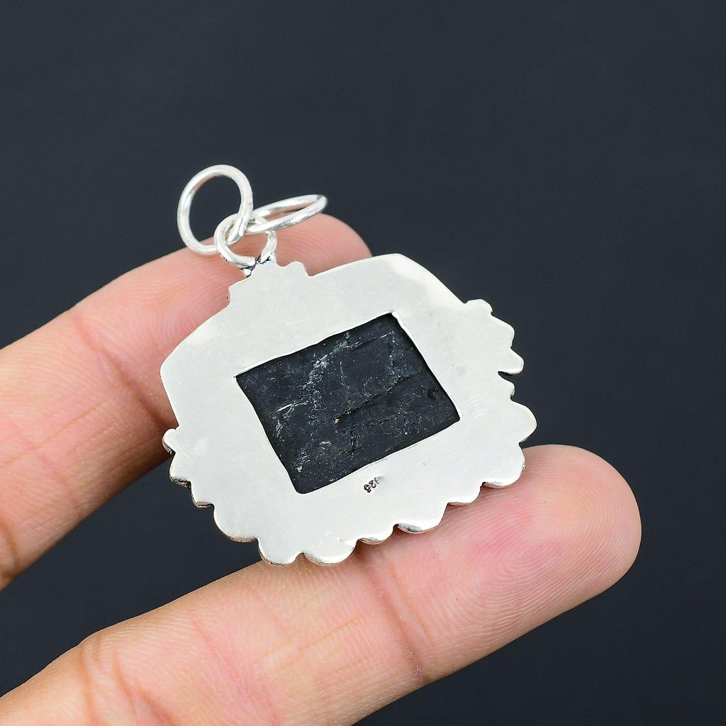 Natural Black Tourmaline Rough Gemstone Pendant 925 Sterling Silver For Women