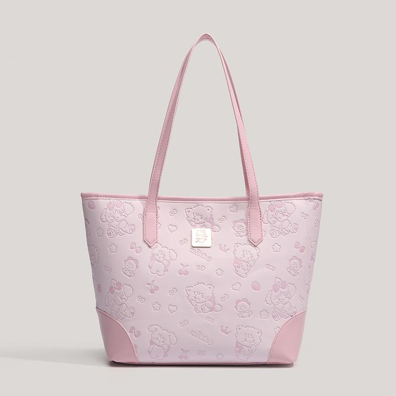 Cute girl pink print tote bag women's new high-value versatile student commuting to class shoulder