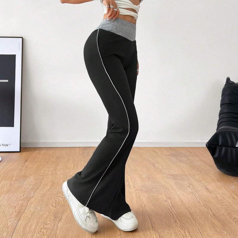 Womens Stretchy Wide Leg Trousers With Elastic Waistband Color Block Design 2026 Office Casual Wear