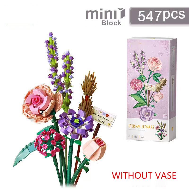 Romantic Rose Flowers Bouquet Building Blocks Sunflower Model Bricks Creative Desktop Decoration Kids DIY Toys Girls Gifts
