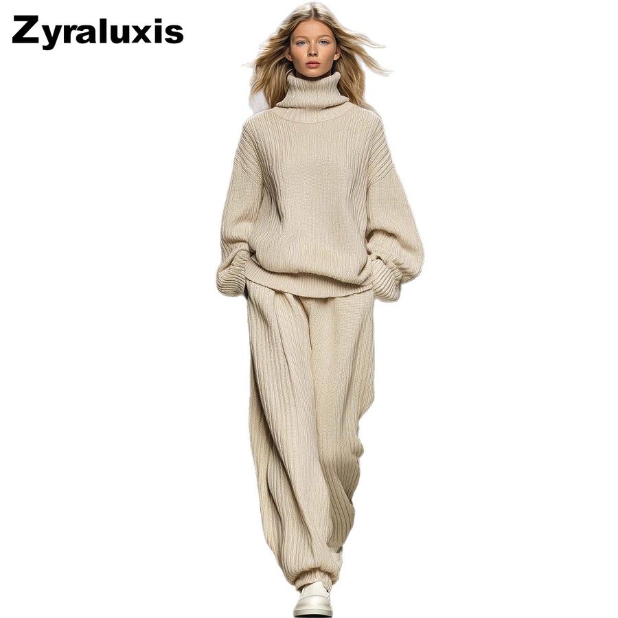 Spring/Autumn Casual Knit Wide Leg High Waist Palazzo Pants Set S белый