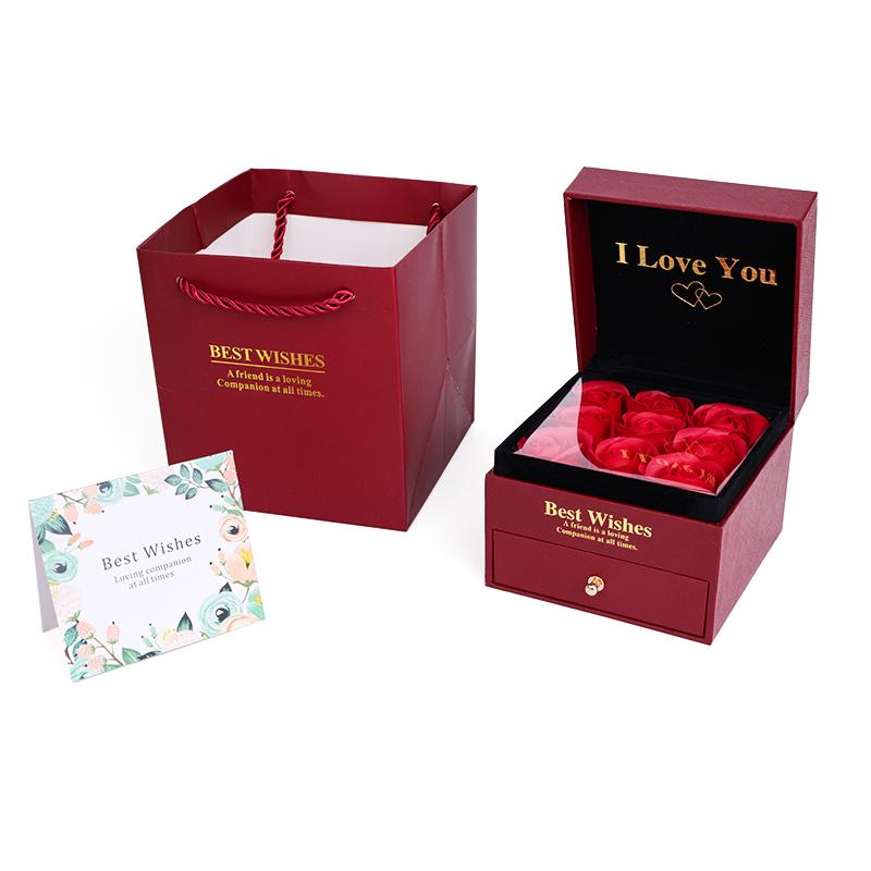 9 Rose Box with Jewelry Drawer Soap Flower Gift Box for Necklace Ring Packaging Women s Holiday Gift Preserved Rose Jewelry Case Plastic&Velvet красный