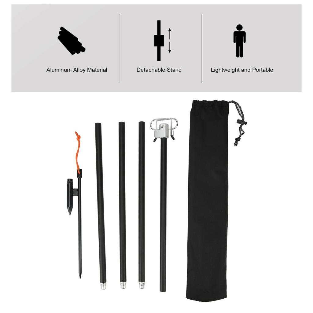 Light Hanging Pole with Foldable Double Hooks Ground Spike Light Stand for Outdoor Camping