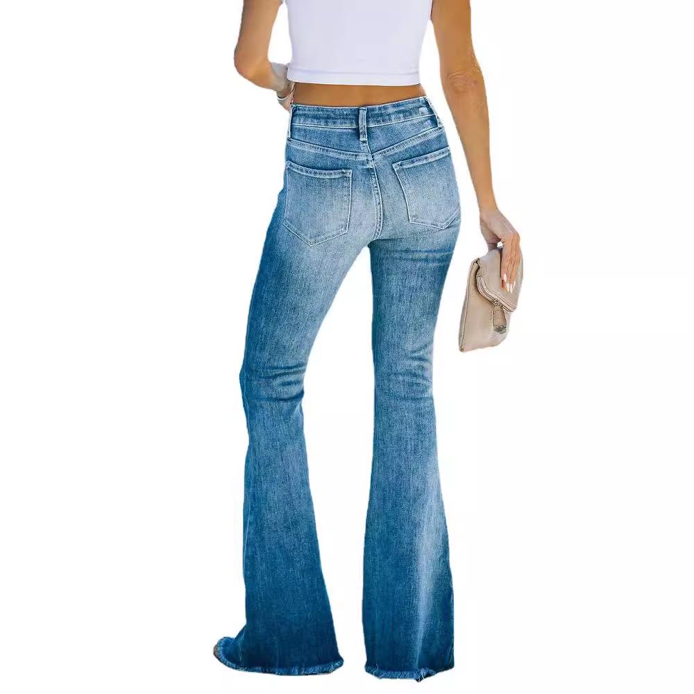 2022 High-Elastic Washed Denim Women's Bell Bottoms - Trendy and Comfortable