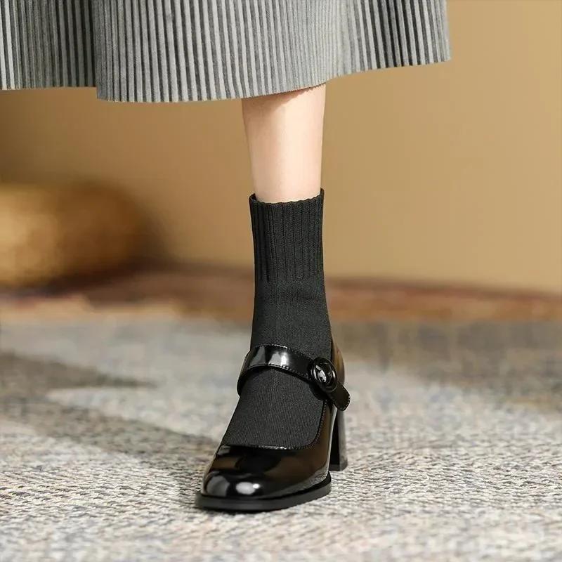 Fashion 2024 Women's Ankle Mary Janes Boots Elastic Boot Hot Sale New In Booties Trend High Quality On Offer Female Short Shoes
