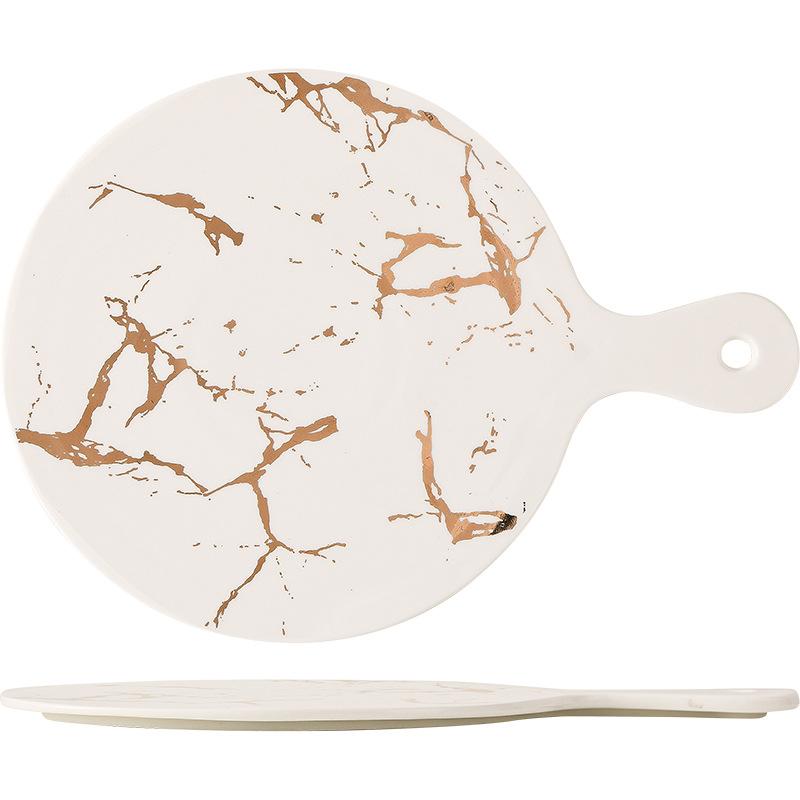 Nordic Ins Light Luxury Style Marble Gold Pattern Irregular Ceramic Tray Pizza Plate Sushi Plate Western Steak Plate
