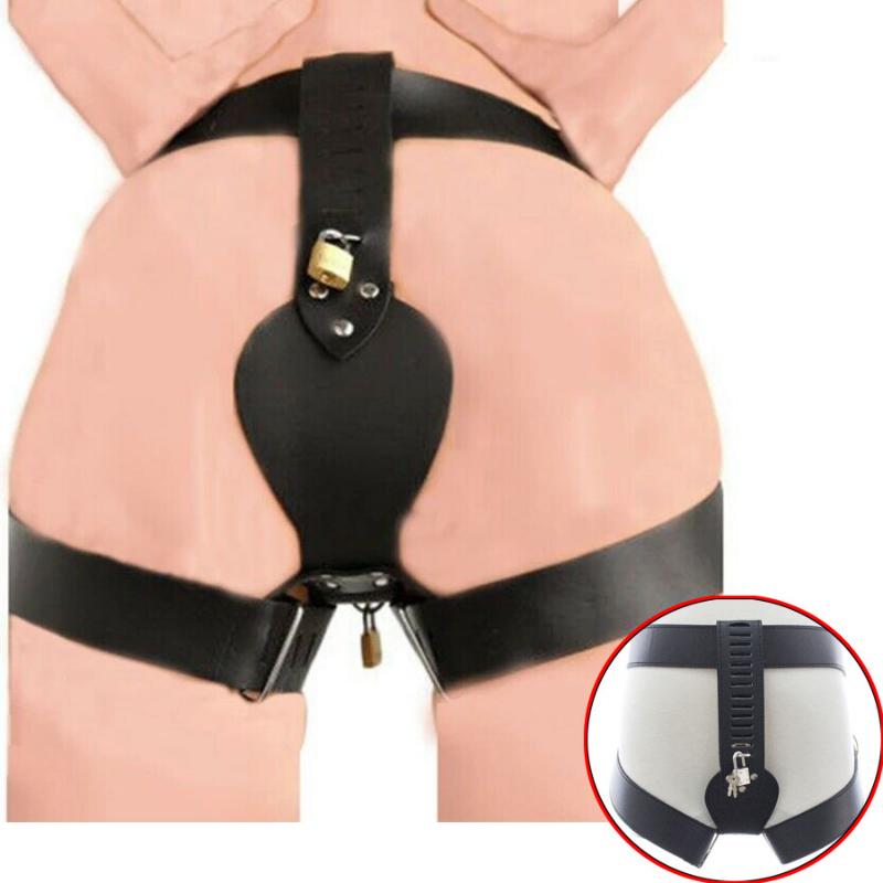 Frauen Abschließbare Keuschheit Höschen Gürtel PU Leder Tanga Hosen Schloss BDSM Zurückhaltung Oberschenkel Manschetten Sex Dessous Slips Weibliche Unterwäsche