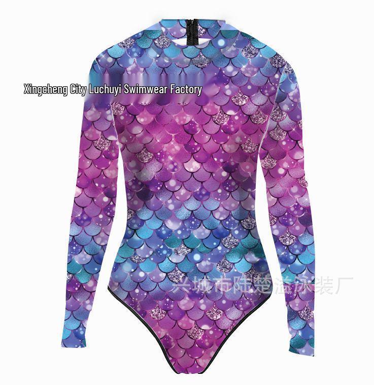 Mermaid Style 3D Fish Scale Women's Long Sleeve One-Piece Swimsuit