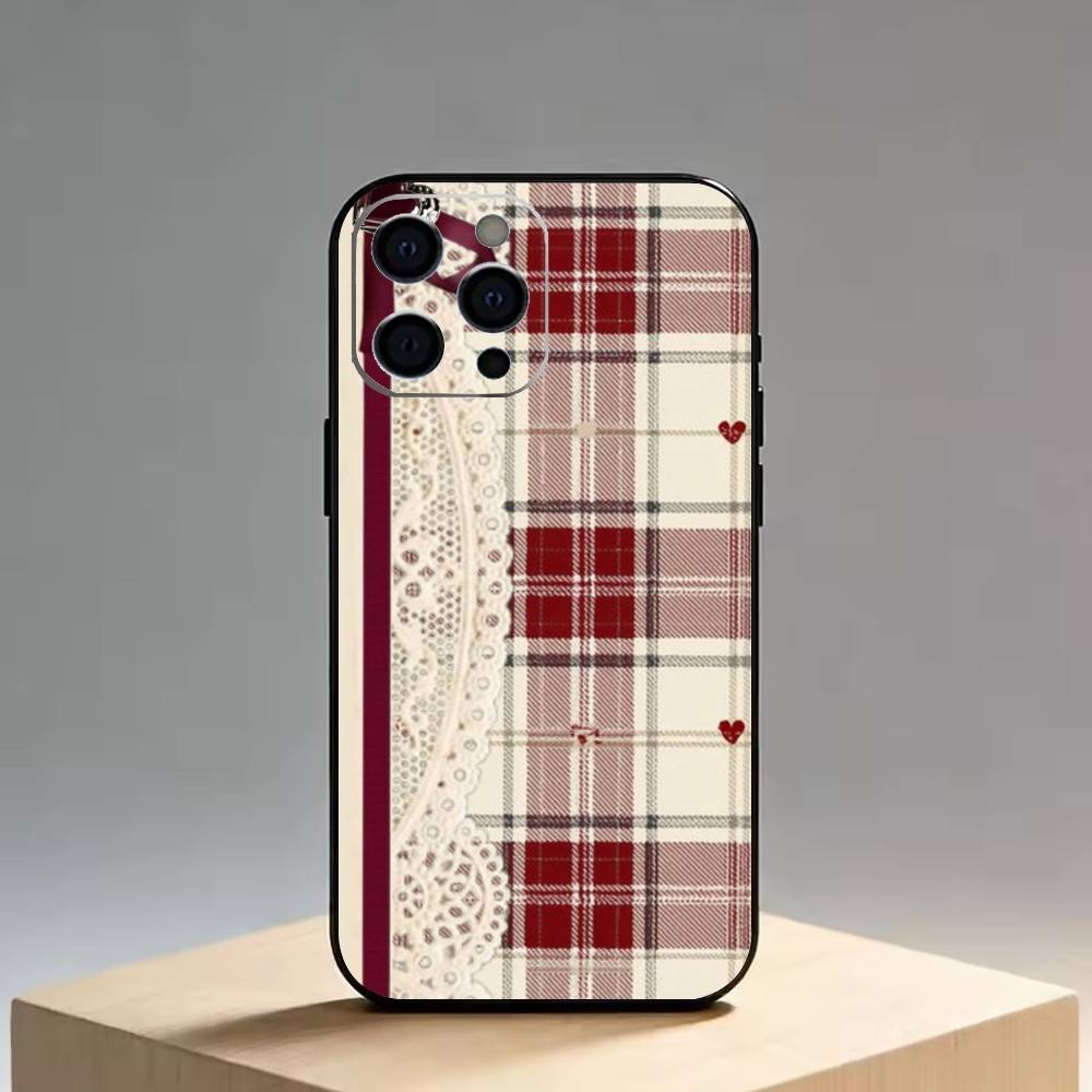 Lace patchwork grid Phone Case Silicone Soft For IPhone 17 16 15 14 13 12 11 X XR Plus Pro Max Plus