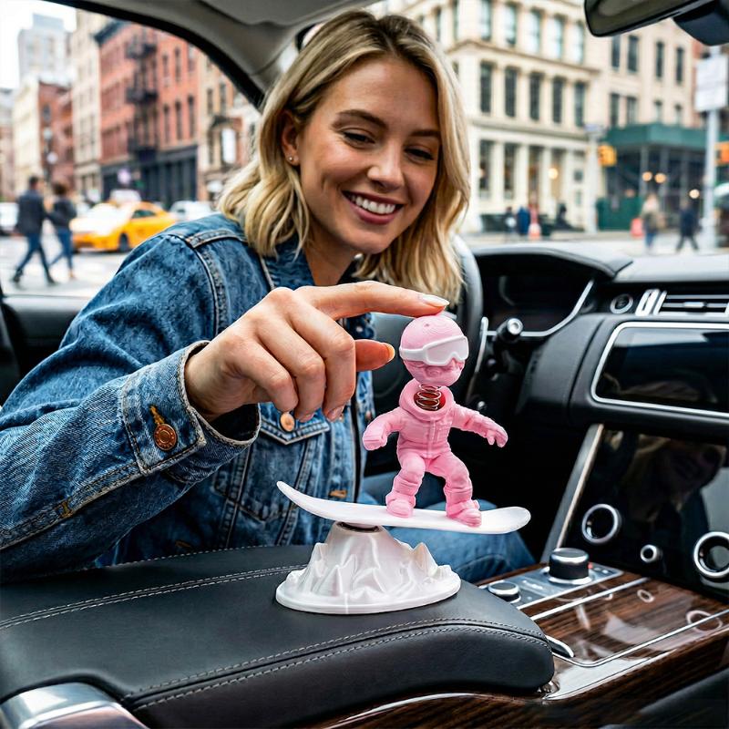 Cute Fun Drift Skiing Man Statue Creative Car Center Console Decoration Office Desktop Statue Decor Ornaments Car Interior