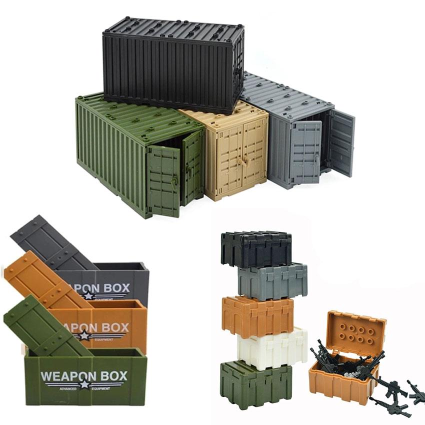 MOC Bricks Military Container Boxes Building Block Mini Figure Accessories Army Scene WW2 DIY Military Container Bricks