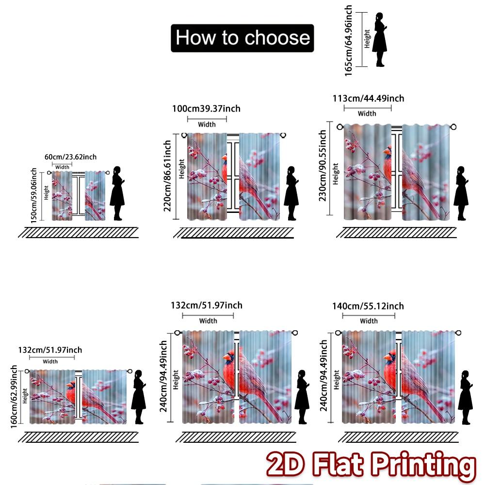 2 st, 2D FLATTRYCKTA Gardiner (Utan stång) Vinter Kardinal Populära Gardiner&Draperier Festivaltryck Ljusfiltrerande Gardiner