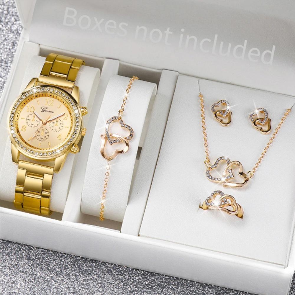 Popular Luxury Set, Bracelet Watch, Diamond-Encrusted Women'S Five-Piece Gift Box, Quartz Watch