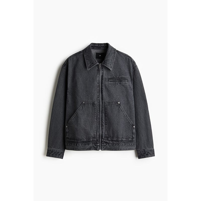 

HM Men s Clothing Jacket 2025 Fall New Arrival Harrington Jacket Loose Long-Sleeve Zipper Denim Outwear 1265247
