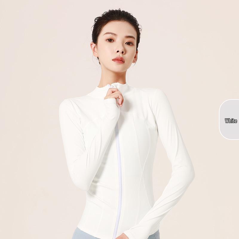 

Весенняя нюдовая приталенная куртка для йоги - воротник-стойка для бега и фитнеса M