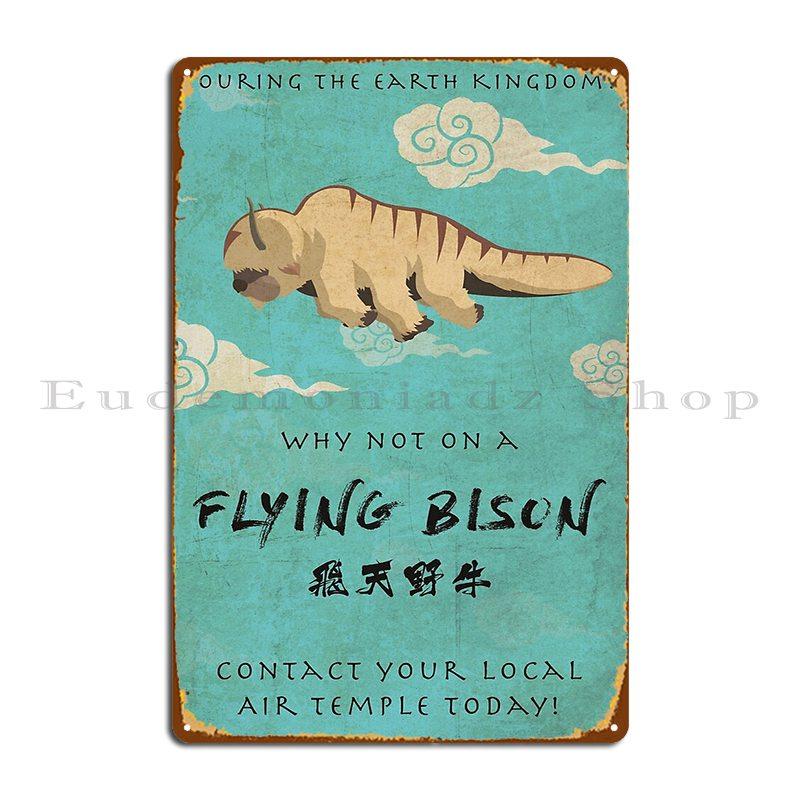 Vintage Flying Bison Travel Poster Metal Plaque Rusty Cinema Design Cinema Garage Tin Sign Poster 20X30CM