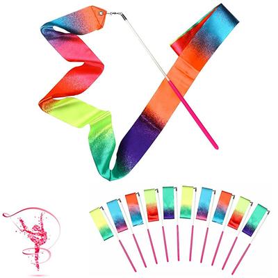 2/4m Gymnastik Färgade band Färgglada Gymnastikband Rytmisk gymnastikutrustning Dansband Balett Streamer Twirling Rod