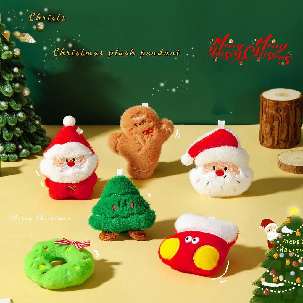 Cute Plush Toy Christmas Decoration Christmas Tree Pendants Santa Claus Cartoon Doll  Plush Keychain Xmas Party Ornament toys