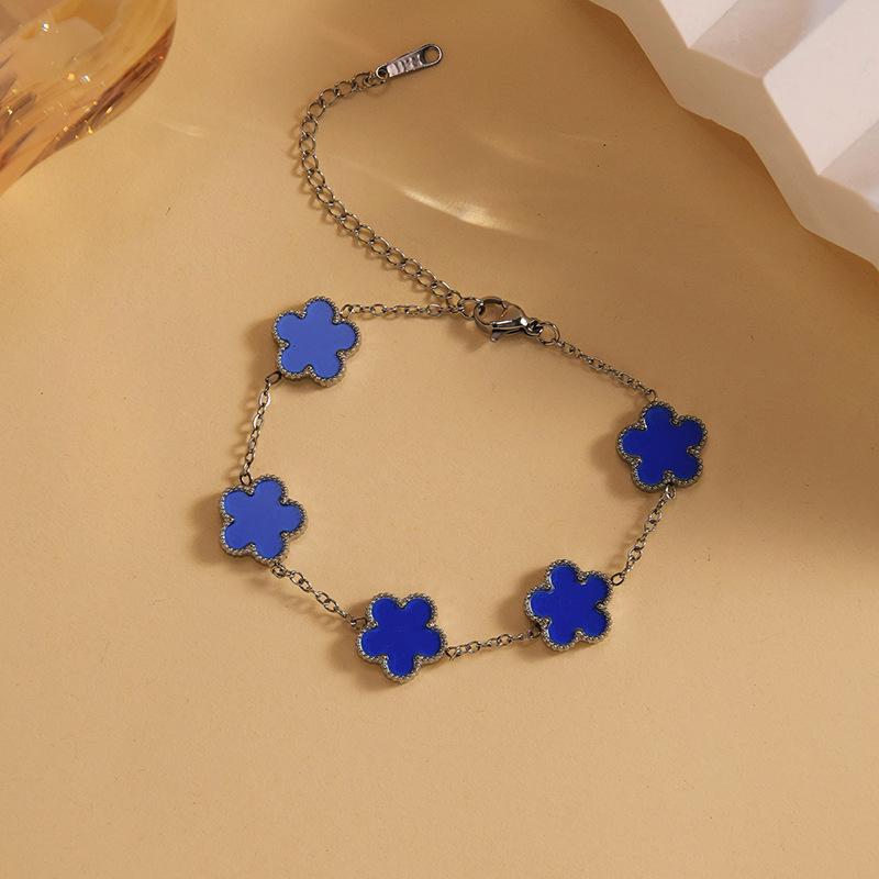 Luxury Women's Steel Four-Leaf Clover Bracelet - High-End Stylish Jewelry