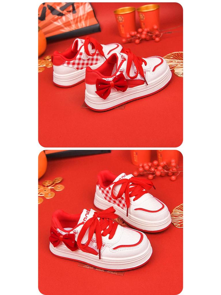 2025 Winter New Arrivals: Girls' Versatile Red Casual Sports Shoes for Middle and Big Kids