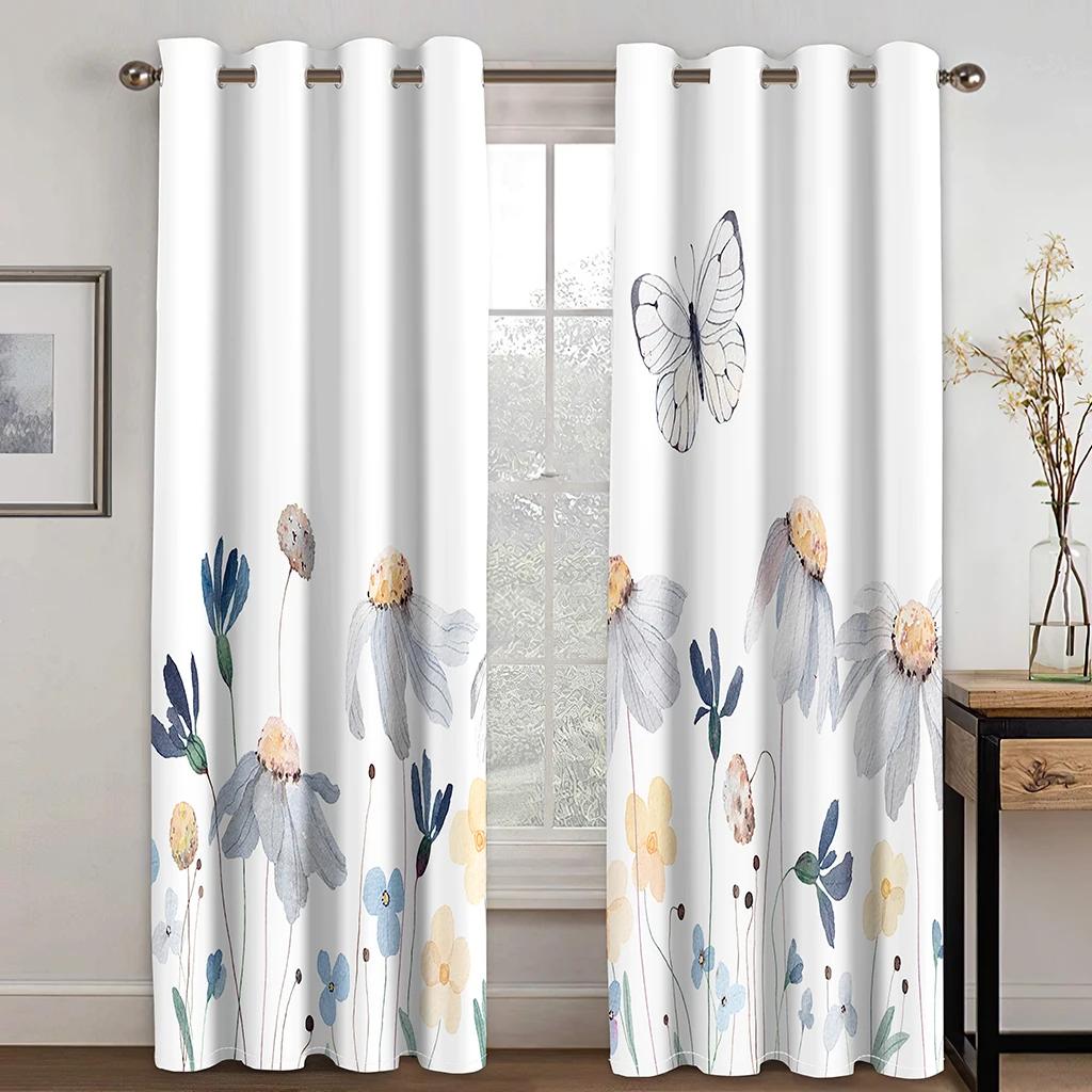 3D Digital Printing Curtain for Kitchen, Short Window Curtains, Floral and Flowers, 2 Panels