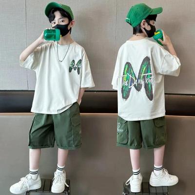 Set di vestiti estivi per ragazzi Adolescenti T-shirt Casual Stampate con Lettere e Pantaloncini Tuta 2pz Top a Manica Corta per Bambini Outfit