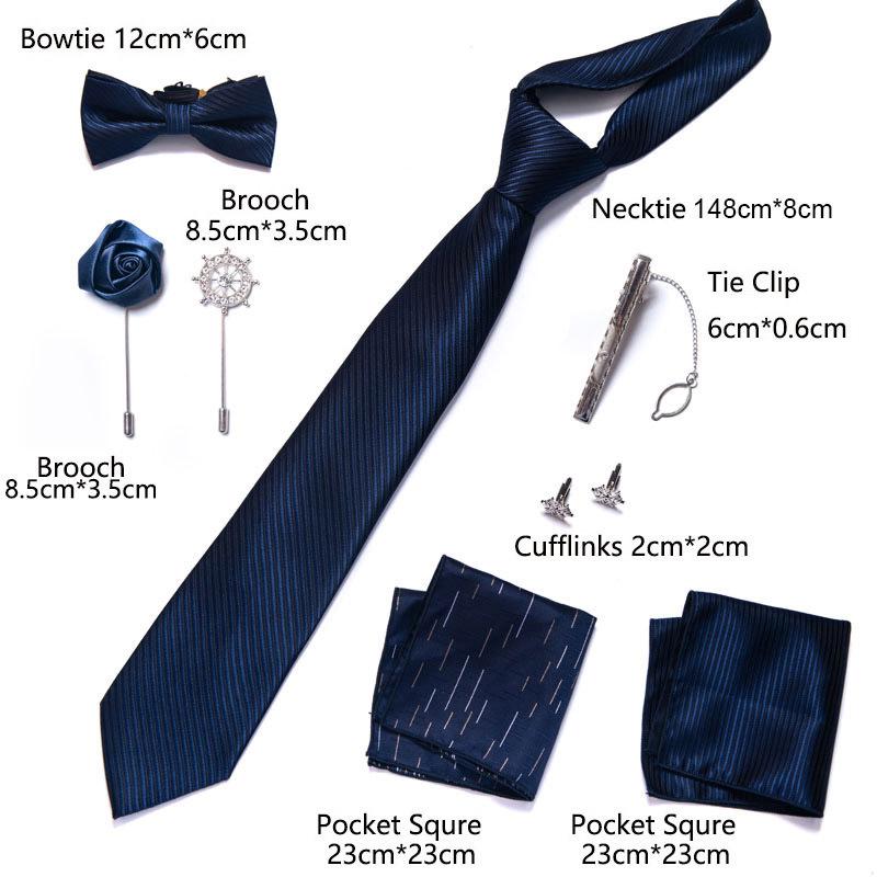 Men's 8-Piece Formal Accessory Set: Bow Tie, Corsage, Brooch, Cufflinks for Weddings.