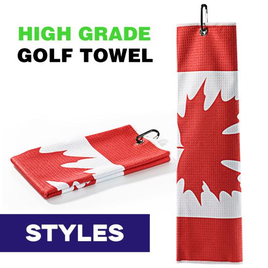 Professional Golf Caddy Towel with Carabiner National Flag Pattern Superfiber Towel Multifunctional Golf Ball Putter Reusable Golf Club Head