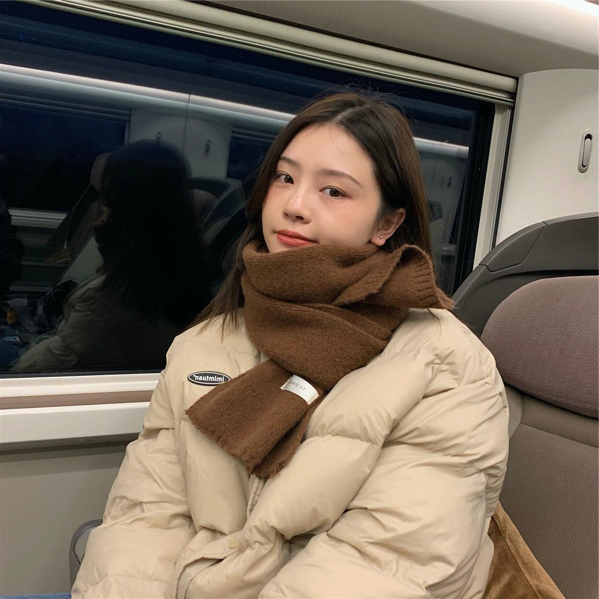 

Ins Korean Style Solid Color Scarf Woolen Student White Knitted Scarf Male Korean New Girl Label Warm and Thick 155*23cm